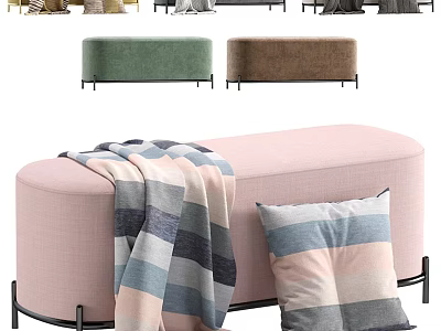 Modern Pink Sofa Bench With Striped Blanket And Striped Pillow In Multiple Colors 3d model