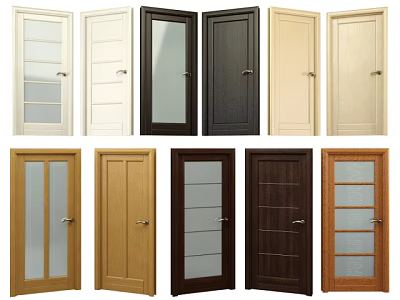 Diverse Hinged Door Collection with Glass and Solid Panels in Various Colors and Designs 3d model