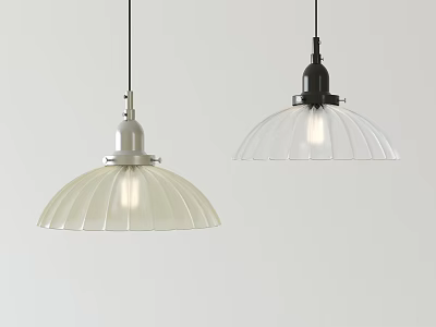 Modern Pendant Lights With White And Black Scalloped Translucent Shades Illuminated On Light Colored Wall 3d model