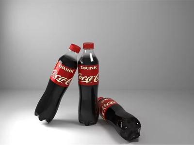 Coca Cola Soft Drink Bottles with Red Labels Arranged in Various Positions 3d model