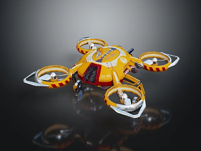 Yellow Red Striped Smart Drone with Four Rotors and Modern Aerodynamic Design 3d model