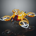 Yellow Red Striped Smart Drone with Four Rotors and Modern Aerodynamic Design