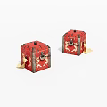 Two Vintage Red Treasure Chests with Gold Decorations and Metal Locks