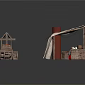 Traditional Marketplace Scene With Striped Canopy Carts White Tent And Wooden Barrels