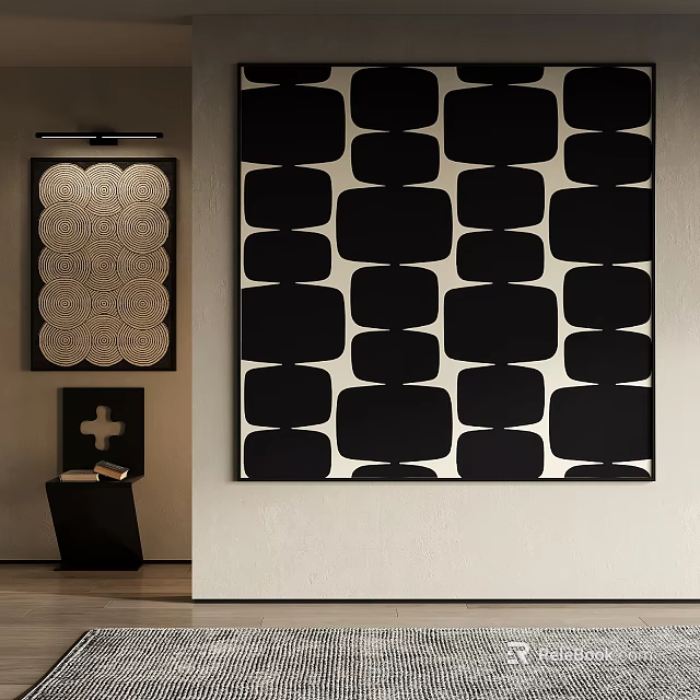 Modern Interior Design With Abstract Wall Art And Decor Items 3d model