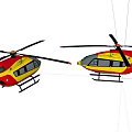 Two Yellow And Red Helicopters With Rotors On White Background Studio 3d model