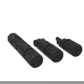 Three Black Plastic Connectors With Tubular Design For Mechanical Connection Use