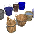 Various Types Of Metal Wooden Plastic Buckets With Different Colors And Designs