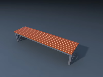 Outdoor Wooden Bench with Striped Seat and Metal Frame for Garden Patio Use 3d model