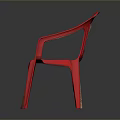 Set of Four Red Plastic Chairs With One Damaged On Reflective Dark Background