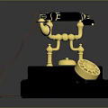 Vintage Gold And Black Electronic Telephone With Rotary Dial And Red Cord