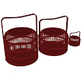 Red Wicker Decorative Ornament Set With Handles In Various Sizes 3d model