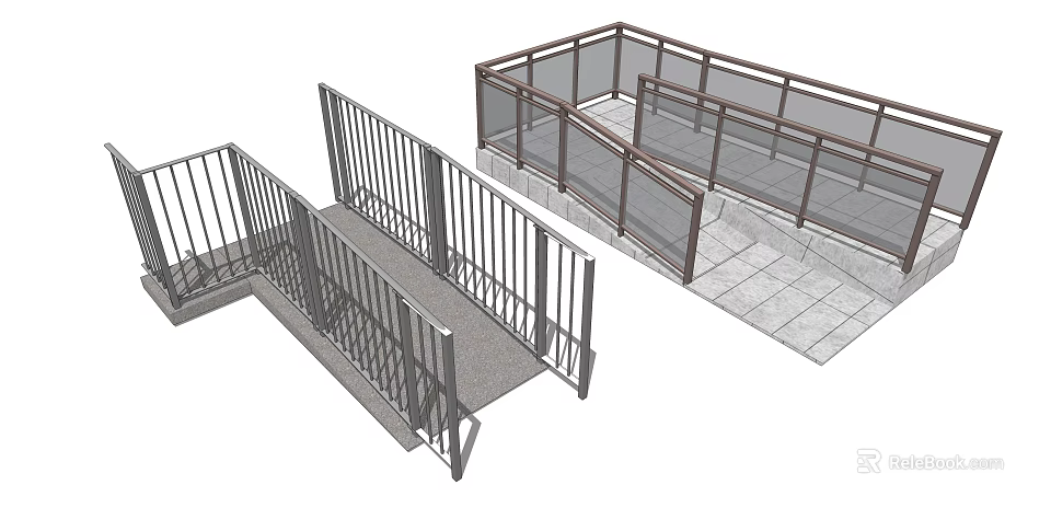 Accessible Road Facilities With Wheelchair Ramps Safety Railings And Paved Surface Design 3d model 