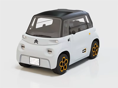 Elderly Friendly Compact Electric Car With Black Roof And Yellow Wheels 3d model