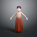 Red Headscarf Pink Blouse And Brown Long Skirt Fashion Outfit For Mannequin