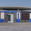 Community Police Booth With Blue White Exterior Electronic Display Signage And Steps