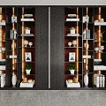 Modern Wooden Bookcase With LED Lighting Layered Shelves Decorative Items Green Plants And Books