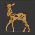 Golden Polygonal Deer Sculpture With Abstract Geometric Design And Shiny Surface