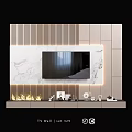 Modern TV Wall Design With Marble Panel Fireplace Lighting And Decorative Elements 3d model