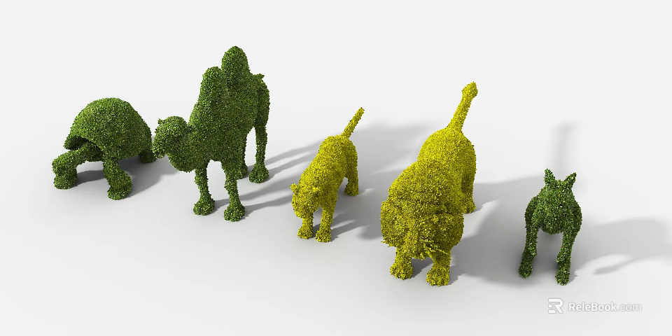 Creative Shrub Topiary Artworks Trimmed Into Various Animal Shapes Like Camel Dog And Lion 3d model 