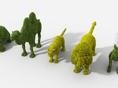 Creative Shrub Topiary Artworks Trimmed Into Various Animal Shapes Like Camel Dog And Lion 3d model