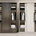 Modern Dark And Light Wardrobe Interior Design With Hanging Clothes Folded Items And Drawers