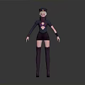 Stylized Female 3D Character Model With Uniform Hat Dark Top Shorts And Boots