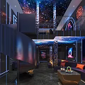 Elegant KTV Interior With Starry Sky Ceiling And Dining Tables Chairs 3d model