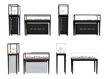 Modern Glass Door Display Shelves With Wooden Frames For Retail Jewelry 3d model