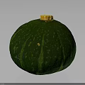 Fresh Green Pumpkin With Striped Surface And Yellow Stem As Organic Vegetable