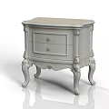 Light Gray Bedside Table With Two Drawers And Carved Decorative Legs