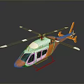 Orange And White Helicopter Exterior With Main Rotor And Landing Gear