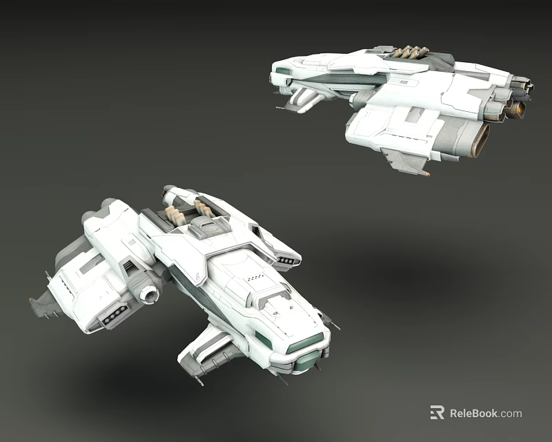 Futuristic White Spaceship 3D Models With Gray Accents And Floating Design 3d model 