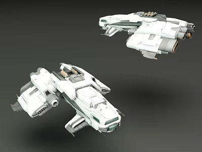 Futuristic White Spaceship 3D Models With Gray Accents And Floating Design 3d model