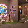 Cozy Bar Interior With Neon Lights Lanterns Wall Posters And String Lights 3d model