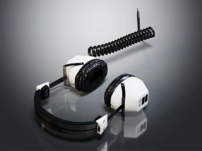 Sleek Modern Over Ear Headphones With White Black Design And Retractable Microphone 3d model