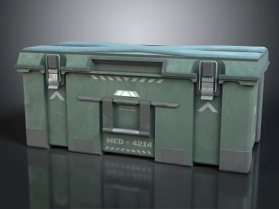 Green Military Toolbox With Metal Latches Warning Stripes And MKD 4214 Label 3d model