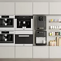 Stylish Modern Kitchen Appliances With Built in Coffee Maker Oven And Storage Shelves
