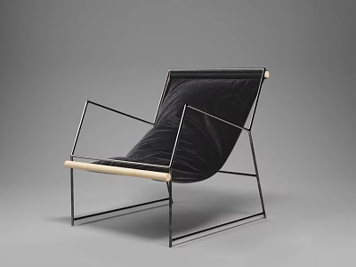 Modern Black Leather Leisure Chair With Metal Frame And Wooden Seat Design 3d model