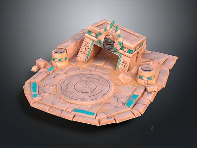 Ancient Egyptian Themed Scenic Landscape With Stone Platform Circular Ground And Turquoise Accents 3d model