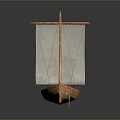 Traditional Wooden Sailboat With White Sail And Wooden Mast For Water Transport