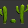 Three Green Cactus Plants With Columnar And Round Shapes On Gray Background