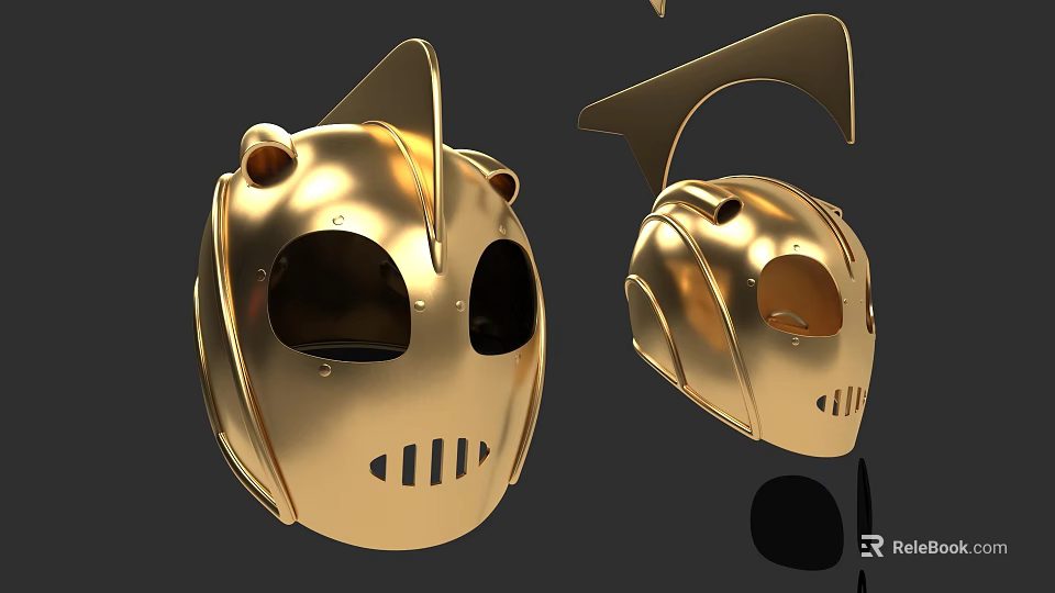 Shiny Golden Metal Hat With Horn Shaped Protrusions And Visor Component 3d model 