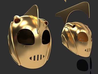 Shiny Golden Metal Hat With Horn Shaped Protrusions And Visor Component 3d model
