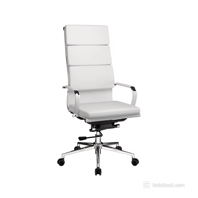 White High Back Leather Office Chair With Armrests Metal Base Wheels 3d model 
