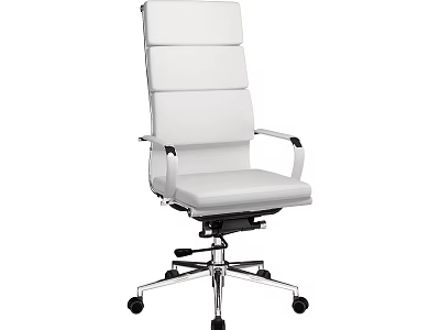 White High Back Leather Office Chair With Armrests Metal Base Wheels 3d model