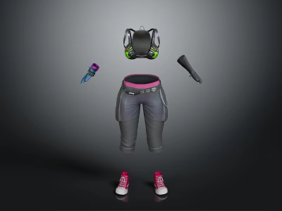 Tactical Character Outfit With Black Green Vest Gray Pants Pink Shoes And Accessories 3d model