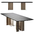 Sleek Modern Dining Table With Textured Wooden Top And Metallic Support Legs Design