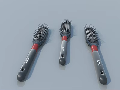 Three Hair Combs With Red And Black Handles For Daily Grooming Tools 3d model