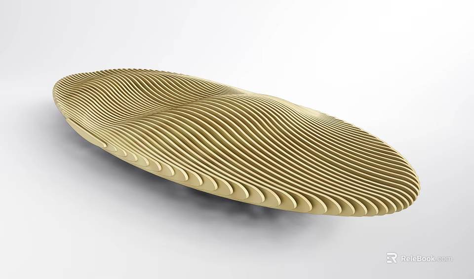 Golden Landscape Sculpture With Wavy Texture And Modern Abstract Curved Design 3d model 